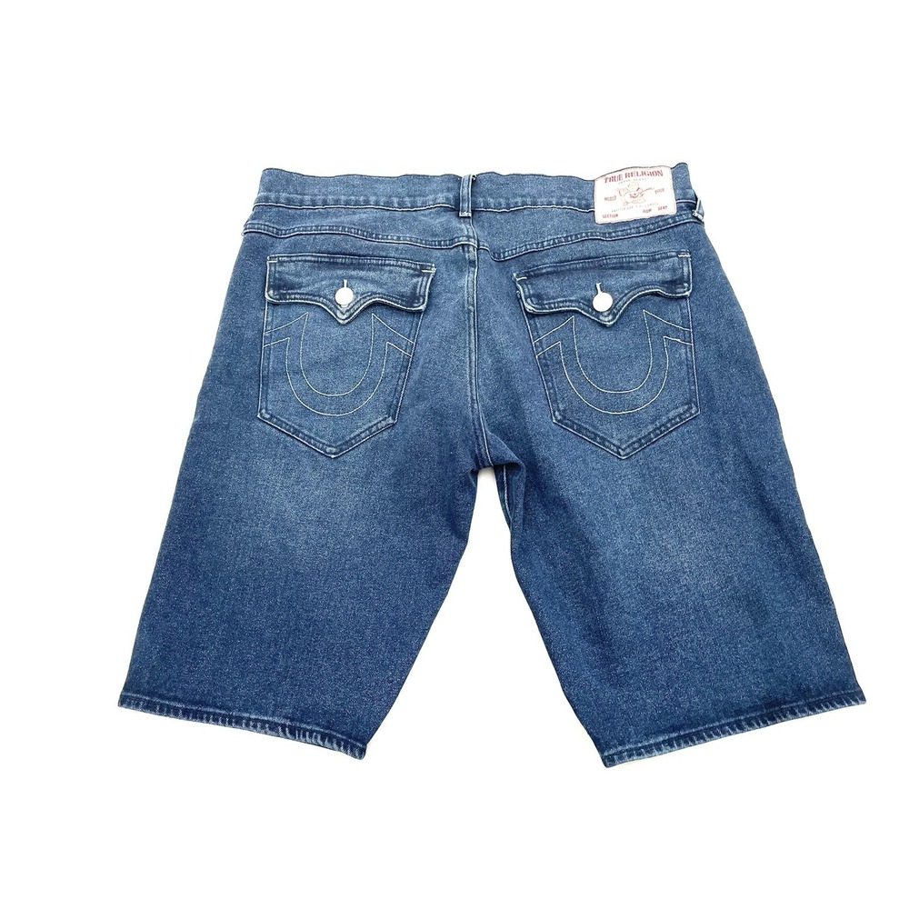 True Religion Ricky Relaxed Straight Denim Shorts Jorts 34x12 Flap Pocket